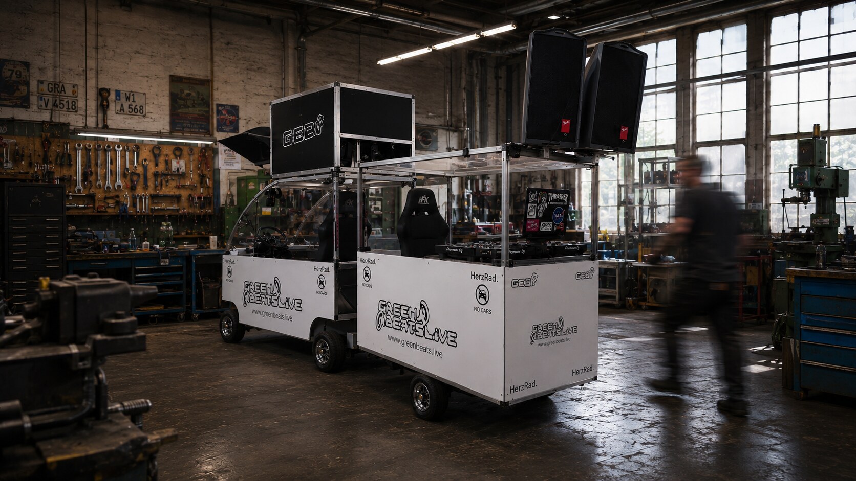 HerzRad GreenBeatsLive Setup in der Werkstatt